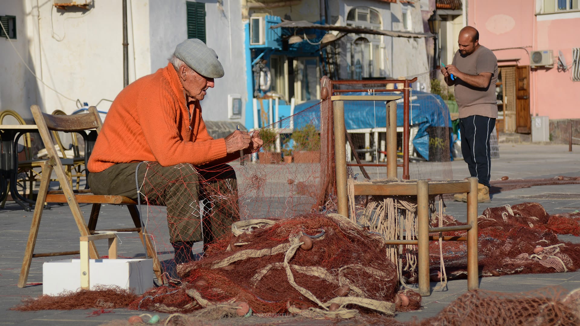Marina Corricella - Fishermen Mending Nets