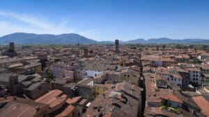 Panoramic view of Lucca from above, Tuscany