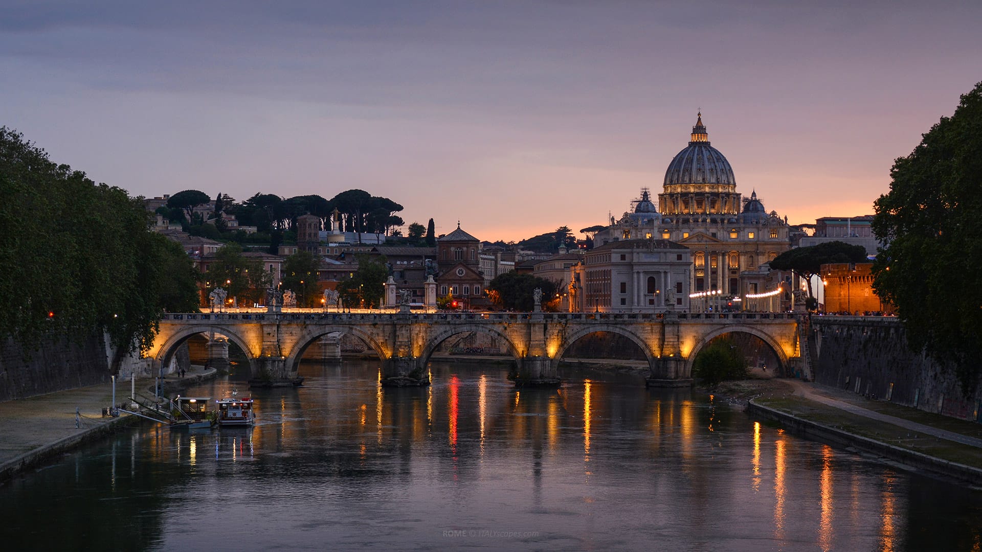 Roma Summer Fest 2027 - Dates, Venue, Line-Up and Rome Travel Guide 9 Rome skyline with St. Peter's Basilica and Ponte Sant'Angelo at sunset