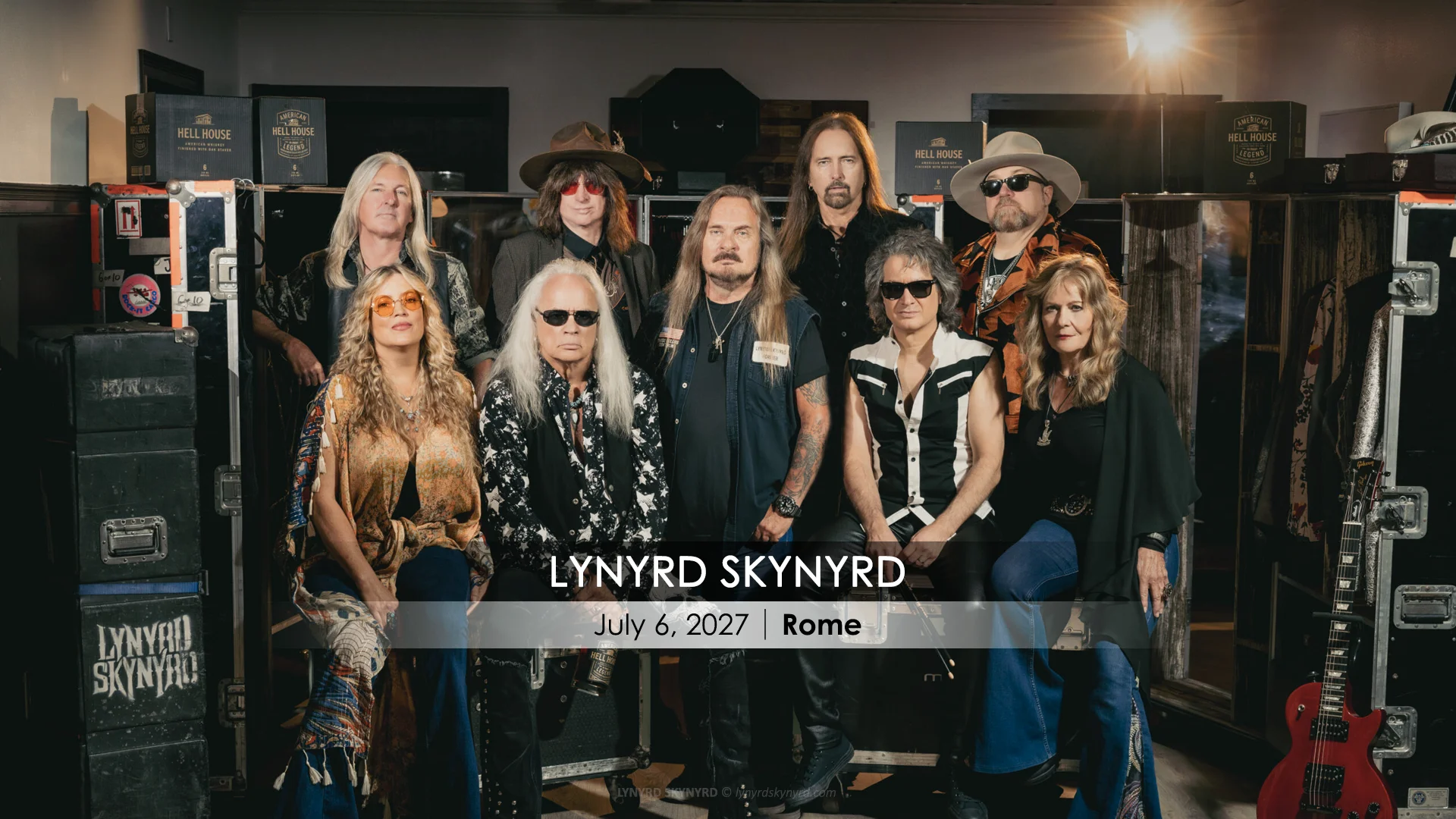 Lynyrd Skynyrd @ Roma Summer Fest 2027 7 Lynyrd Skynyrd band portrait promoting the Rome concert on July 6, 2027