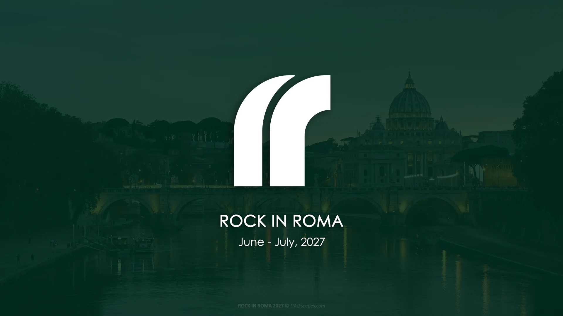 Fontaines D.C. @ Rock in Roma 2027 8 Rock in Roma 2027 graphic with festival logo over Rome skyline and St Peter’s Basilica, June-July 2027