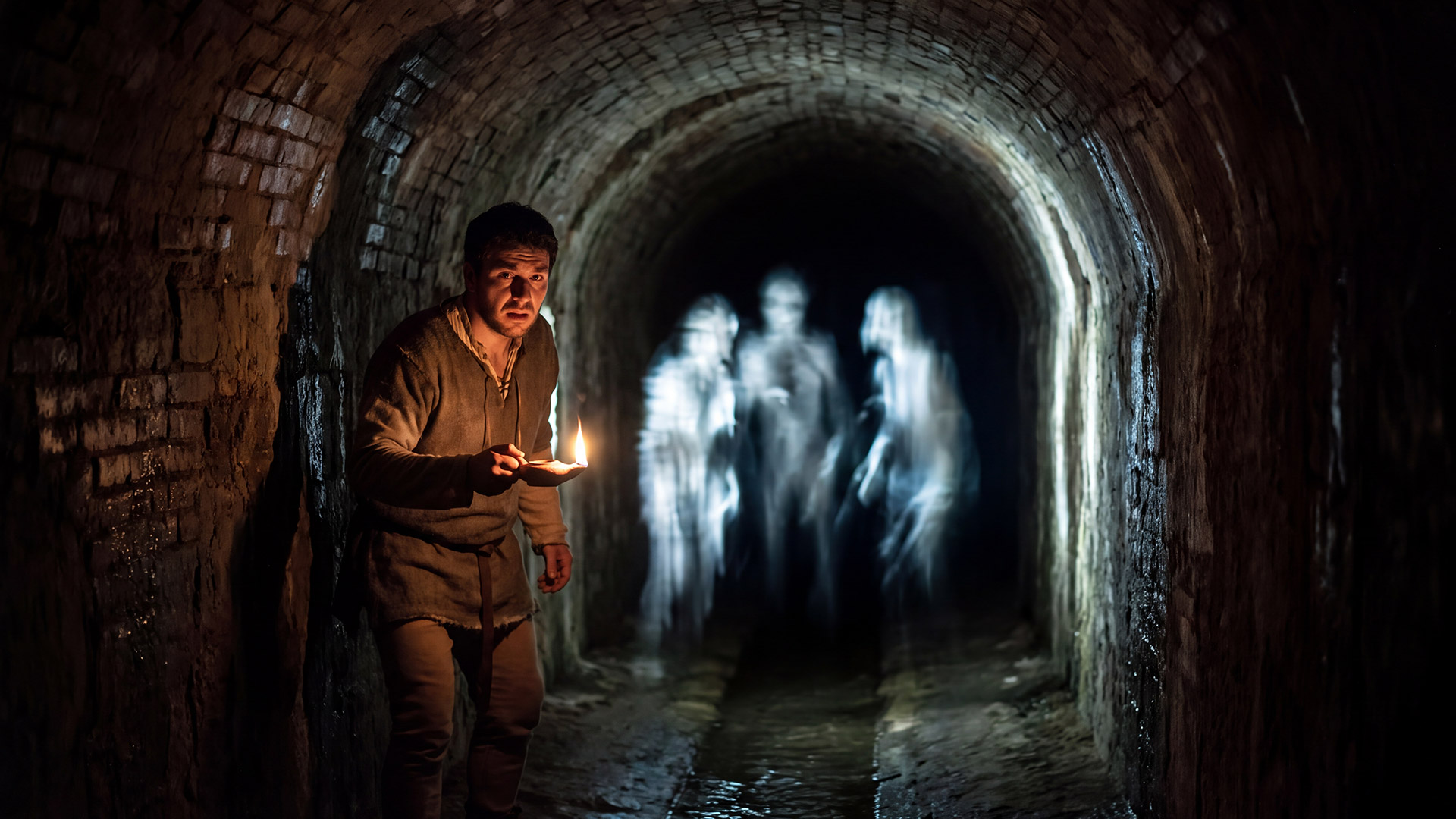 The Secret Creatures of Siena's Underground Tunnels 3 A medieval worker encounters mysterious Fuggisoli apparitions in the dark underground tunnels of Bottini di Siena.